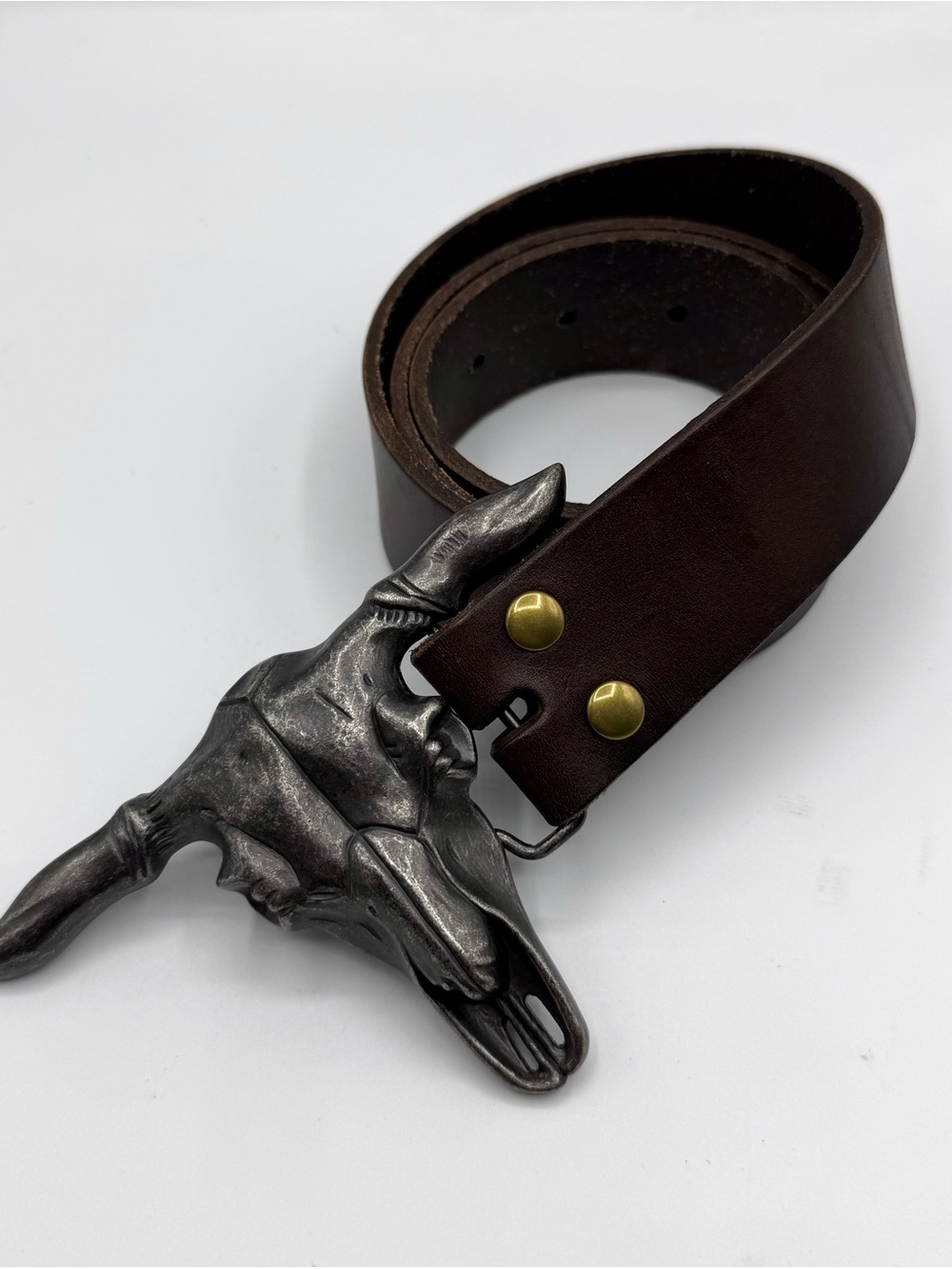 Staghound Belts Men's Laredo Dark Brown Leather Belt Steer Head Buckle